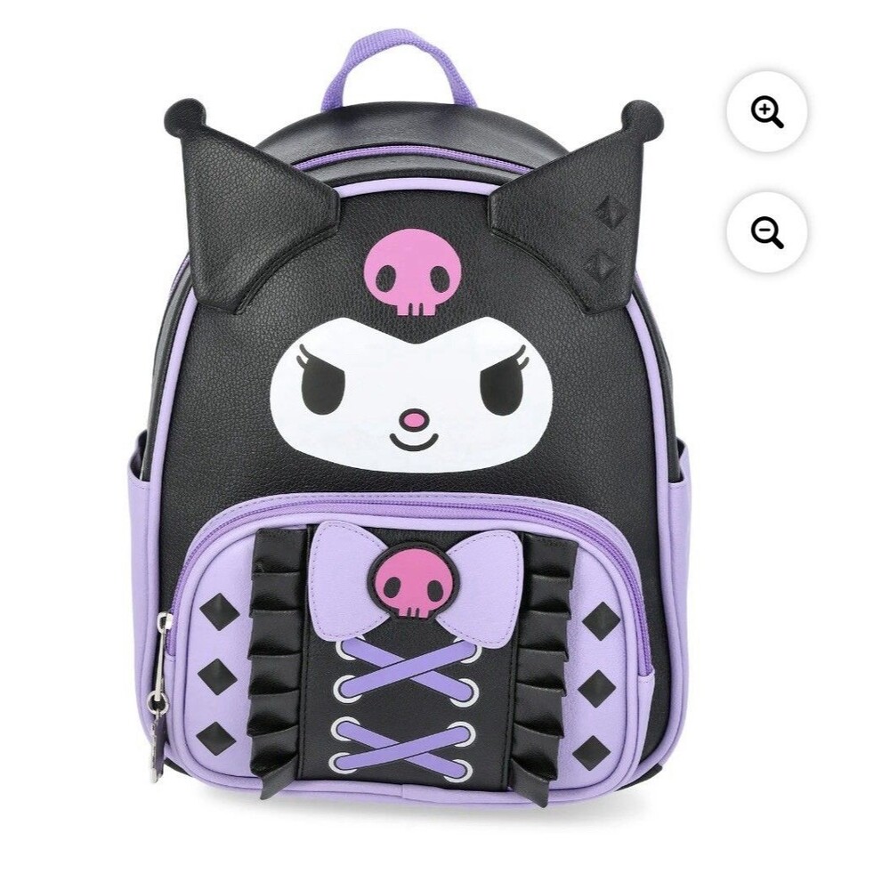 Kuromi Leather Ruffle Women's Backpack Purple NEW Bag Faux Leather 10.5” Mini